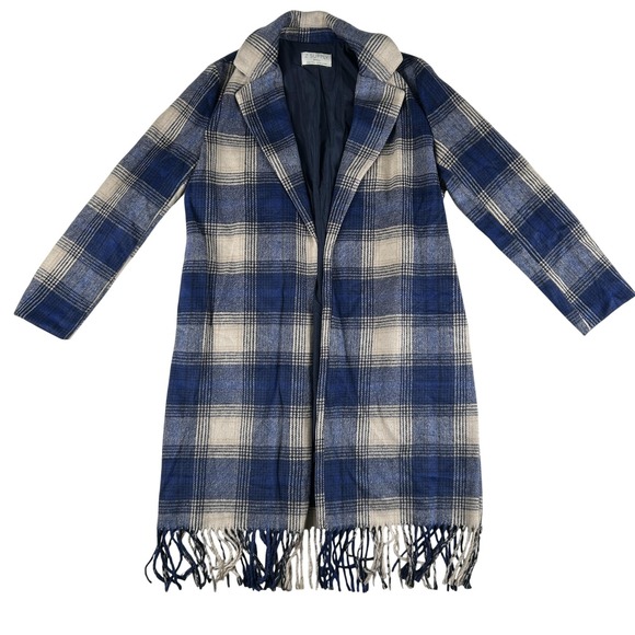 Z Supply Jackets & Blazers - Z Supply Coat Womens Small Ynez Fringe Plaid Long Lined Open Collared Coatigan